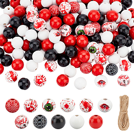 Набор для самостоятельного изготовления подвесного украшения на Хэллоуин, включая джутовый шнур, натуральная древесина круглая с бусинками в виде глаз и паутины