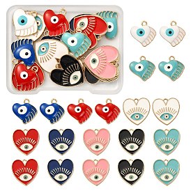 20Pcs 10 Style Rack Plating Alloy Enamel Pendants, Heart with Evil Eye