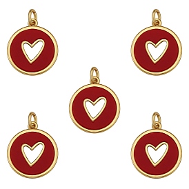 Gemstone Pendants, with Real 18K Gold Plated Brass Findings, Long-Lasting Plated, Flat Round with Heart