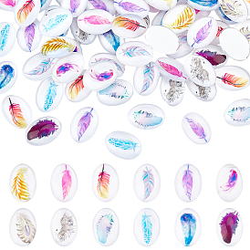 ARRICRAFT 120Pcs 12 Style Glass Cabochons, Oval with Feather Pattern