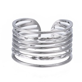 304 Stainless Steel Multi-string Open Cuff Ring, Chunky Hollow Ring for Women