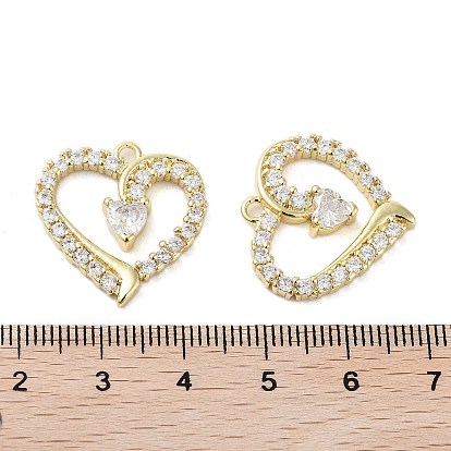 Rack Plating Heart Brass Micro Pave Cubic Zirconia Pendants, Cadmium Free & Lead Free, Long-Lasting Plated, Real 18K Gold Plated