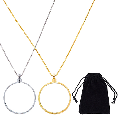 2 шт. 2 цвета плоские круглые стеклянные увеличительные подвески-подвески, ожерелья из цинкового сплава с цепочками