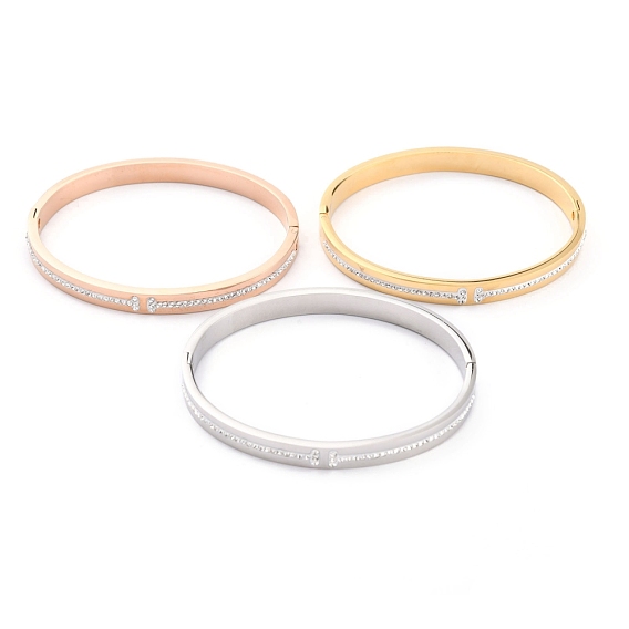 304 Stainless Steel Bangles, with Polymer Clay Crystal Rhinestone