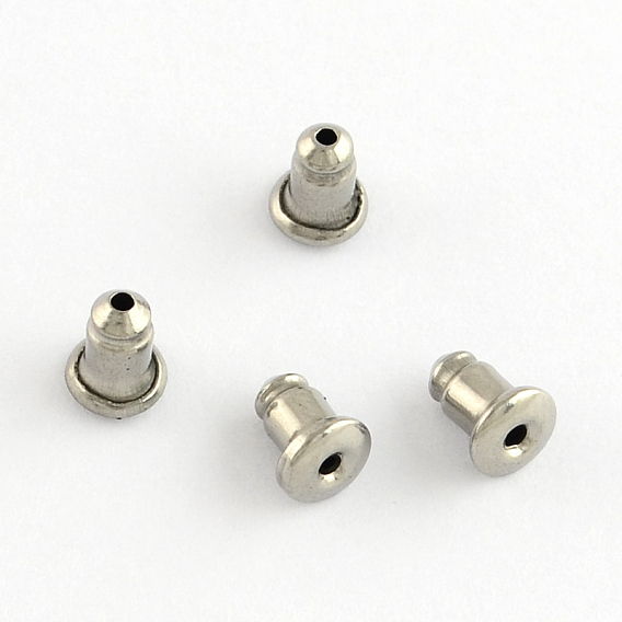 304 Stainless Steel Ear Nuts, Bullet Earring Backs, 6x5.5x5.5mm, Hole: 1mm