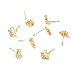 Clear Cubic Zirconia Crown Stud Earrings, Brass Jewelry for Women, Cadmium Free & Nickel Free & Lead Free