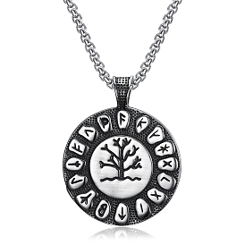 Тибетский стиль сплав викинг иггдрасиль руна плоский круглый кулон коробка цепь ожерелья