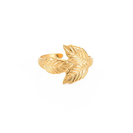 Ion Plating(IP) 304 Stainless Steel Leaf Wide Open Cuff Ring for Women, Nickel Free