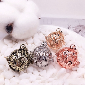Brass Bead Cage Pendants, Round Cage Charms for Chime Ball Pendant Necklace Making