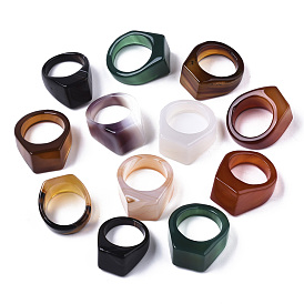 Natural Agate Rings, Wide Band Rings, Dyed, Rectangle