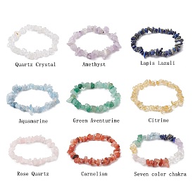 9Pcs 9 Styles Natural Mixed Gemstone Chips Stretch Bracelets Set, Chakra Theme Stackable Bracelets