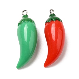 Pendentifs en résine opaque imitation légumes, Breloques poivre avec boucles en fer ton platine