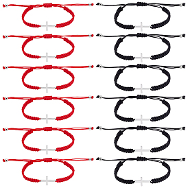 12шт. 2 стили регулируемых плетеных браслетов из полиэстеровой нити для женщин и мужчин, с подвесками в виде креста из сплава