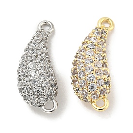 Brass Micro Pave Clear Cubic Zirconia Connector Charms, Hollow Teardrop Links