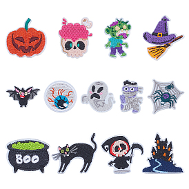 13 шт. полиэстеровая ткань с компьютерной вышивкой на Хэллоуин, термоприклеиваемые и пришивные нашивки, аксессуары для костюма, аппликация, разнообразные