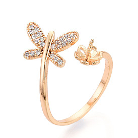 Оправы для колец-манжет из латуни с микропаве из прозрачного кубического циркония, за половину пробурено бисера