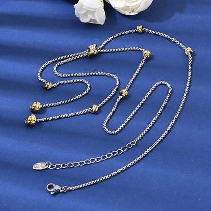 Двухцветное колье-лариата из хирургической нержавеющей стали с микропаве и прозрачными кубическими циркониями, цепочкой в форме коробки и узлом