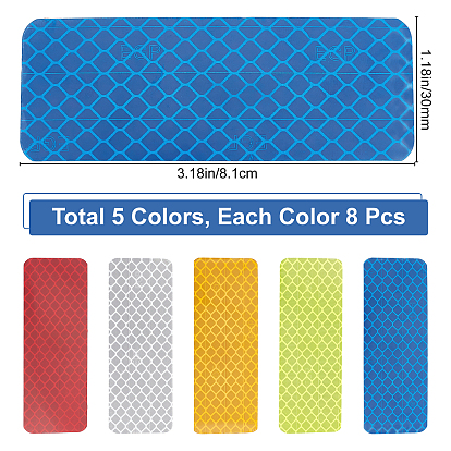 Gorgecraft 40Pcs 5 Colors Rectangle PET Safety Reflector Strips Adhesive Stickers, Auto Accessories