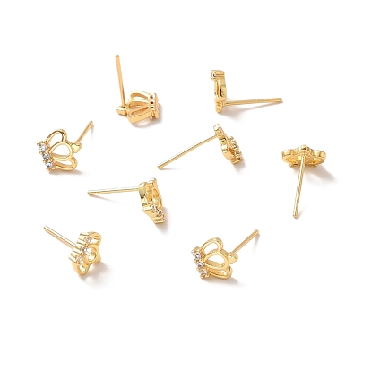 Clear Cubic Zirconia Crown Stud Earrings, Brass Jewelry for Women, Cadmium Free & Nickel Free & Lead Free