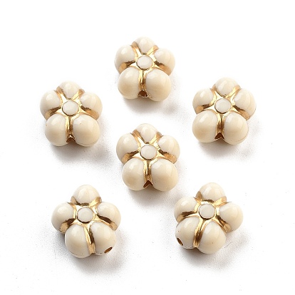 Perles acryliques plaquées, métal doré enlaça, fleur