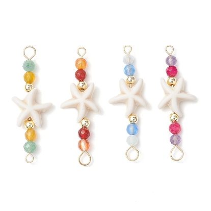 4шт. 4 цвета летний пляжный окрашенный синтетический бирюзовый соединительные подвески, с натуральными смешанными каменными ограненными круглыми бусинами и 304 двойными петлями из нержавеющей стали, цвет нержавеющей стали