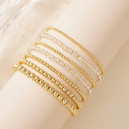 Латунные браслеты из эластичных бусин для женщин, круглые