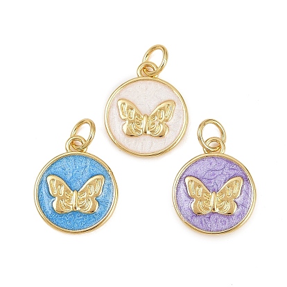 Латунь эмаль прелести, плоский круглый с подвесками в виде бабочек, стойки покрытие, без кадмия и без свинца, долговечный, реальный 18 k позолоченный, с целью перехода в кольце