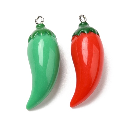 Opaque Resin Imitation Vegetables Pendants, Pepper Charms with Platinum Tone Iron Loops