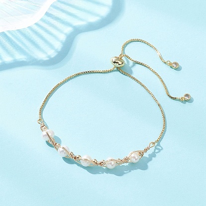 Браслеты-слайдеры из натуральных культивированных пресноводных жемчужин, Регулируемые латунные браслеты-цепочки для женщин, круглые