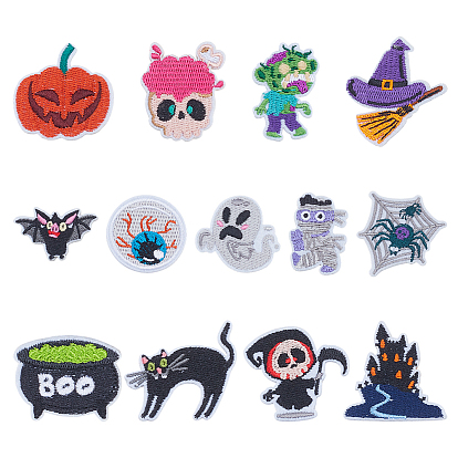 13 шт. полиэстеровая ткань с компьютерной вышивкой на Хэллоуин, термоприклеиваемые и пришивные нашивки, аксессуары для костюма, аппликация, разнообразные