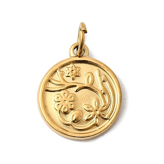 304 подвески из нержавеющей стали, с целью перехода в кольце, ионное покрытие (ip), плоская круглая с подвеской в виде цветка