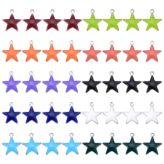 40 шт. 10 цвета 201 эмалированные подвески из нержавеющей стали, звезда, цвет нержавеющей стали