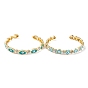 Brass Pave Clear Cubic Zirconia Evil Eye Open Cuff Bangles with Enamel for Women, Real 18K Gold Platend