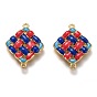 Brass Links Connectors, Long-Lasting Plated, with Enamel, Real 18K Gold Plated, Rhombus Weaving Shape