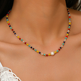 Ожерелья из круглых бусин из натурального окрашенного камня и пресноводного жемчуга для женщин на каждый день и для вечеринок, золотые