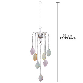 Glass Leaf Pendant Decoration, Hanging Suncatchers, with Metal Findings, for Garden Window Wedding Home Decoration