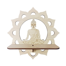 Wooden Buddha Statue Hanging Wall Home Decorations, Wall Shelf