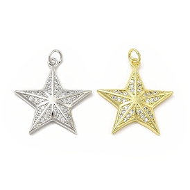 Brass Micro Pave Cubic Zirconia Pendants, with Jump Ring, Star Charm