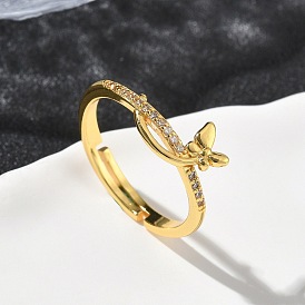Латунные микро проложить пальцев кольца кубического циркония, бабочка, долговечный, стойки покрытие, без свинца и без кадмия