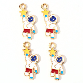 Alloy Enamel Pendants, Spaceman with Star, Light Gold