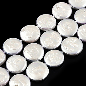 Покрытие нитей из натуральных пресноводных ракушек, имитировать барочный жемчуг кеши жемчужные бусины, плоско-круглые