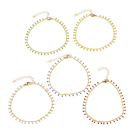 Anklets, with Brass Curb Chains, Enamel and 304 Stainless Steel Lobster Claw Clasps, Golden