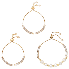 3шт. латунный браслет-слайдер с прозрачным кубическим цирконием