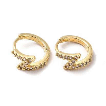 Clear Cubic Zirconia Lightning Bolt Hoop Earrings, Brass Jewelry for Women