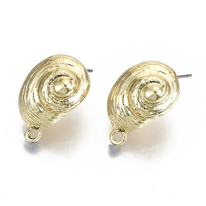 Rack Plating Alloy Stud Earring Findings, Cadmium Free & Nickel Free & Lead Free, with Steel Pins and Loop, Snail Shell Shape