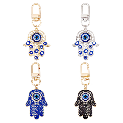 4 шт 4 стиль сплав эмаль турецкий сглаз кулон украшение, с железной поворотными зажимами, подвески на клипсах, для брелка, кошелек, украшение для рюкзака, маркер стежка, хамса рука