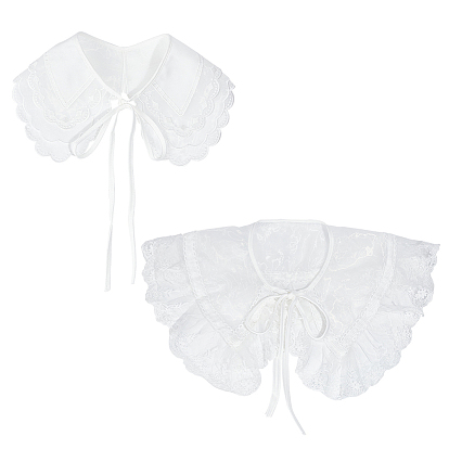 2шт 2 стиль съемные женские накладные воротники из полиэстера и нейлона, отделка выреза с зубчатым/волнистым краем, край аппликации для шитья одежды, аксессуары для одежды diy