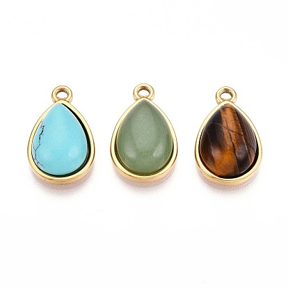 Подвески с драгоценными камнями, 201 из нержавеющей стали амулеты падение, реальный 18 k позолоченный, ионное покрытие (ip)