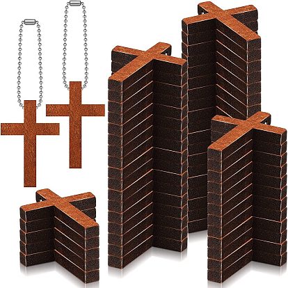 Wooden Cross Pendant Decoration, with Ball Chain, Religion