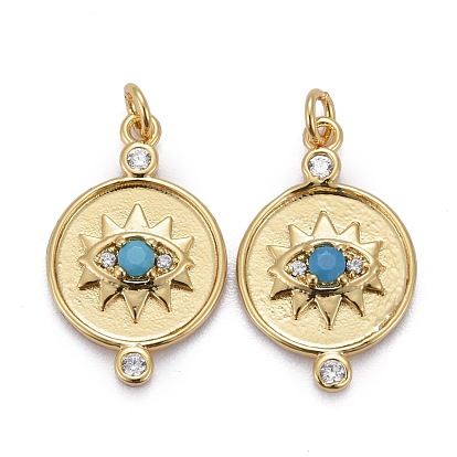 Подвески из латуни с прозрачным микропейвом и синим фианитом, с прыжковых колец, долговечный, плоские круглые с глаз